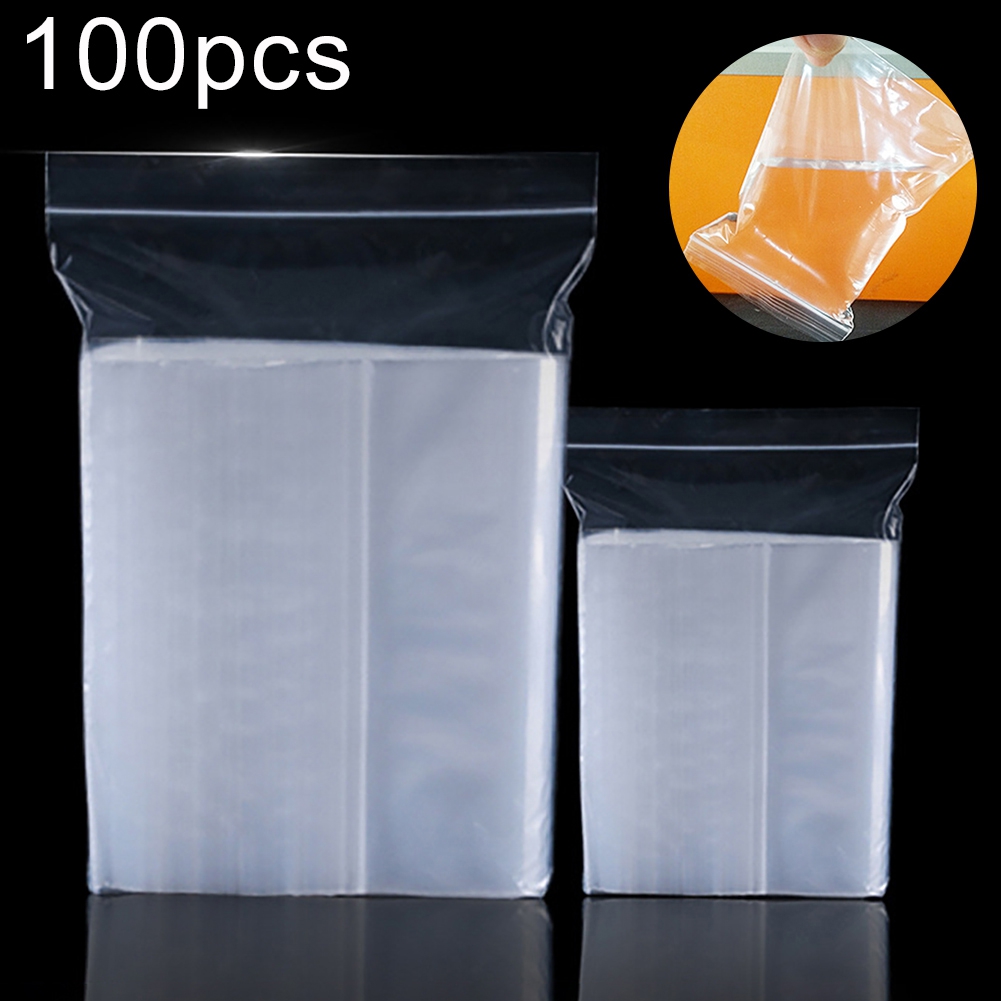100Pcs Plastic Transparent Reclosable Bags Jewelry Food Snacks Storage Pouch  Clear Plastic 